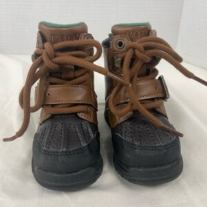 Polo Ralph Lauren Toddler Boy Colbey Duck Boots Lace Up Velcro Size 4